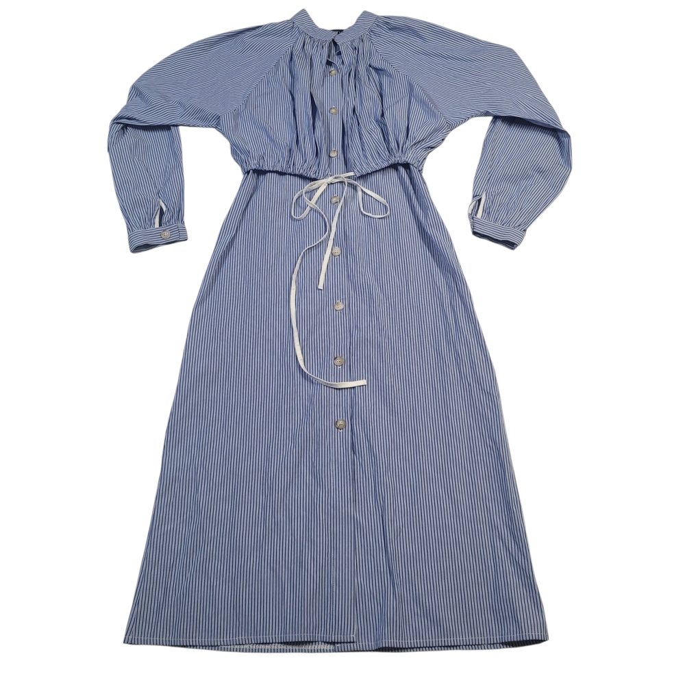 House Of Lancry Oxford Shirt Dress Blue Striped Maxi Modest Preppy Classic